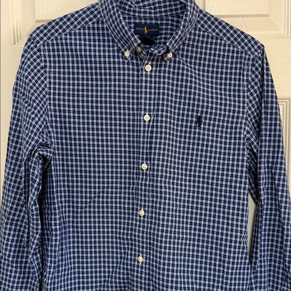 Ralph Lauren Navy Checkered Button Down Shirt